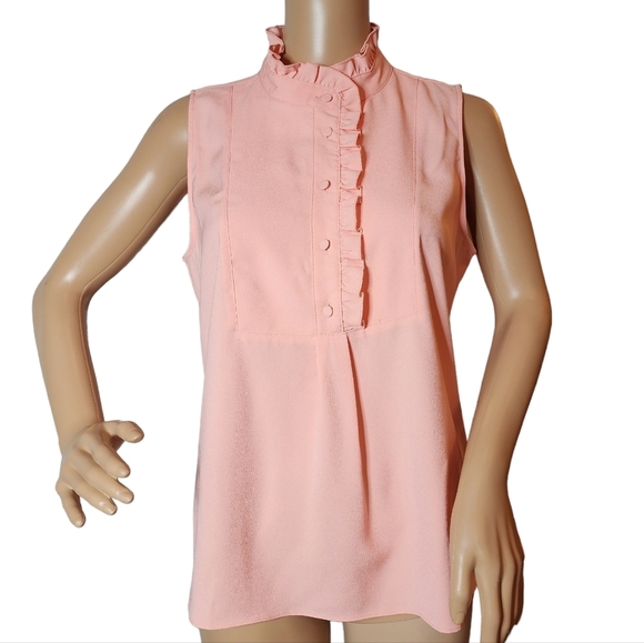 NWT J. Crew Size 6 Light Pink Coral Peach Ruffle Trim Crepe Sleeveless Blouse - Picture 1 of 16